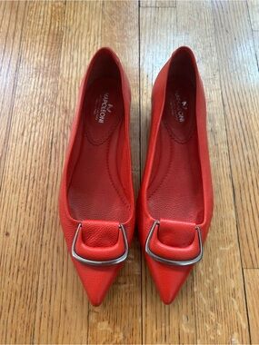 Napoleoni Red Pointed Toe Buckle Flats